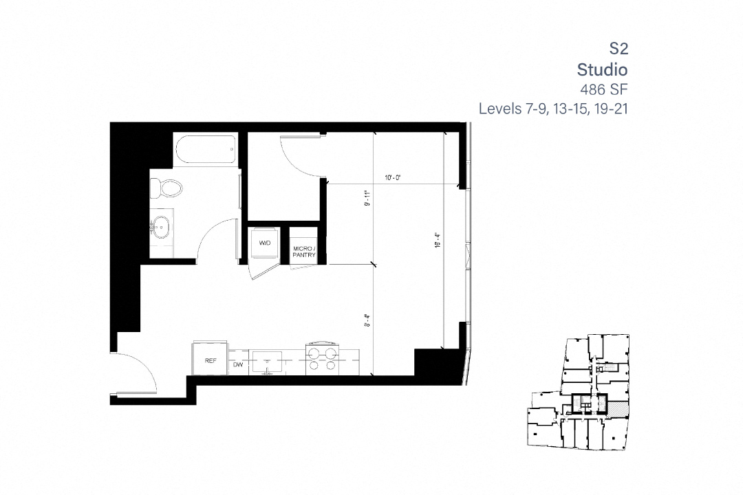Floor plan for studio, 1 bath, 476 sqft